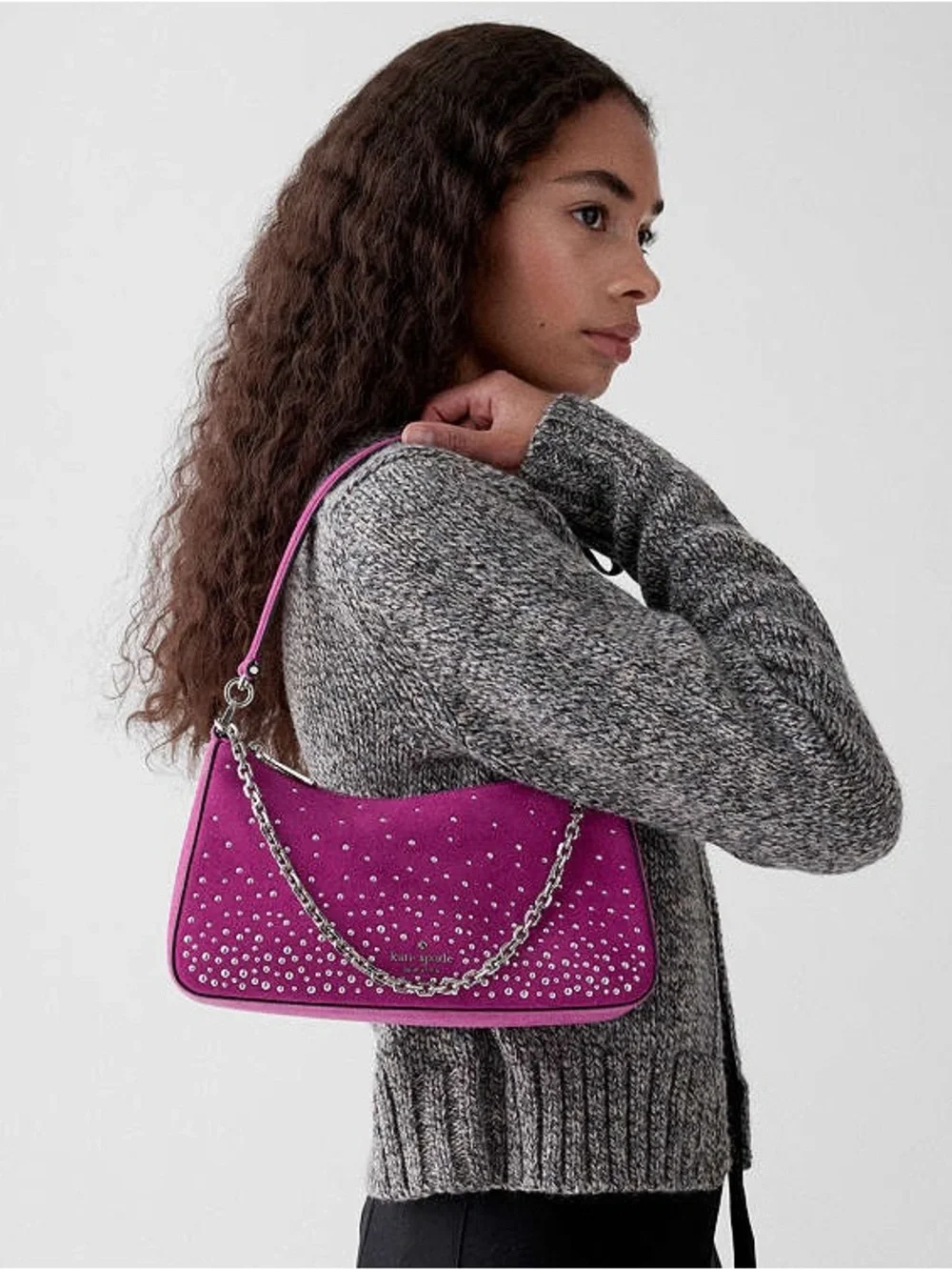 Kate Spade Margot Studded Suede Shoulder Bag Beet